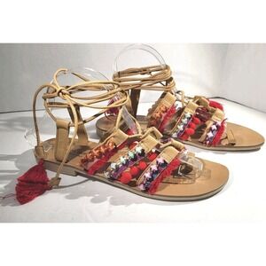 Barbara Barbieri Boho Leather Gladiator Sandals 9.5 Hippie Festival Indie Beachy